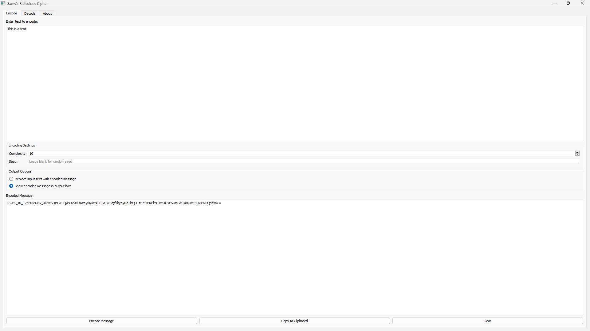 Ridiculous Cipher desktop application with encoding and decoding controls